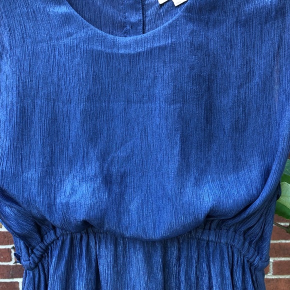 Double ZERO Womens Blouson Sleeveless Dress Blue Metallic elastic waist LARGE - Picture 3 of 7